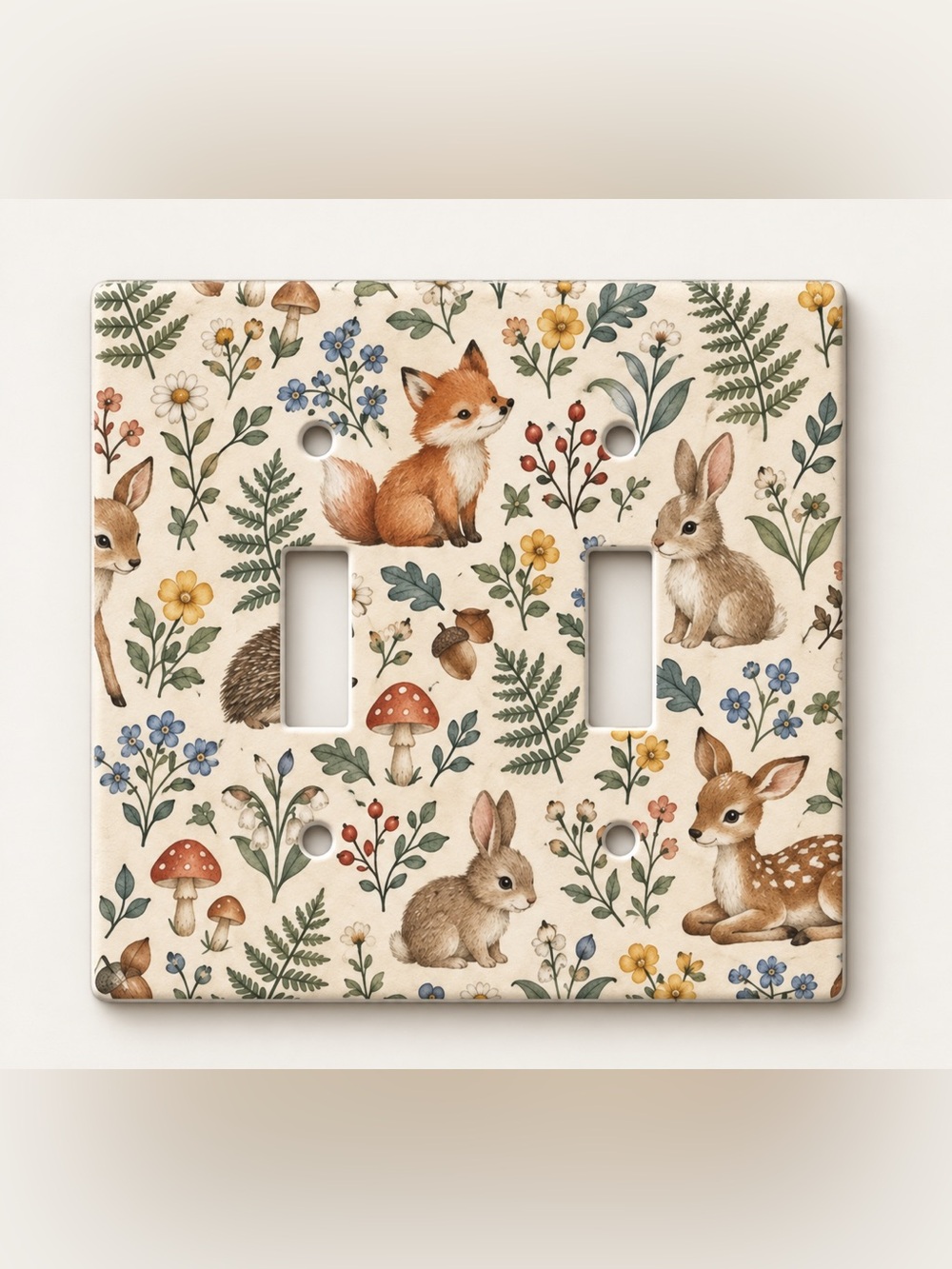 Woodland Animals Fox Bunny Fawn Hedgehog Double Toggle Light Switch Wall Plate
